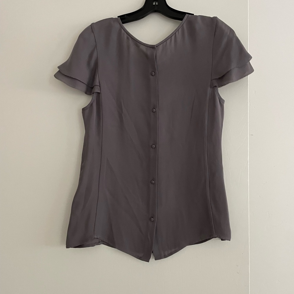 JOIE grey light button up top ruffle sleeve